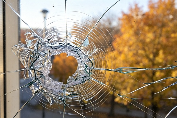 smashed window following a breakin